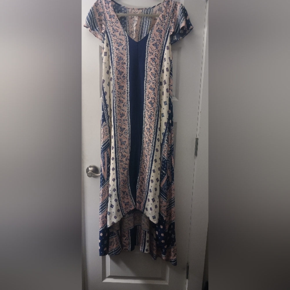 Maeve Navy and Pink Floral Maxi Dress